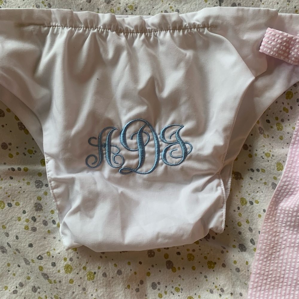 TBBC seersucker pink tied mono diaper cover - Picture 3 of 6